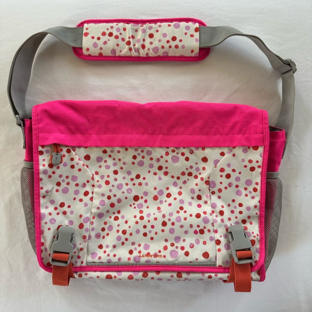 Lands’ End Kids Messenger Bag, Pink and Orange Polka Dots